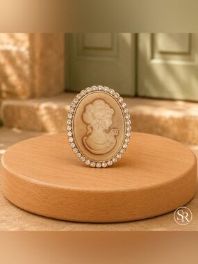 NEW Victorian Revival Cameo Brooch | Rhinestone Frame Statement